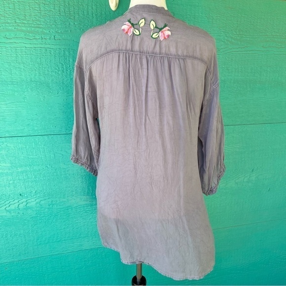 JOHNNY WAS BUTTON DOWN DRESS TUNIC TOP BLUE GRAY SIZE SMALL - Picture 3 of 13